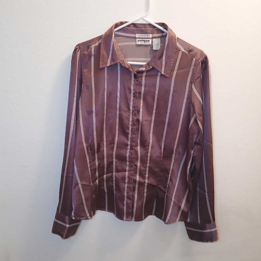 EUC Unique Spectrum Blouse Women's Size L Long Sleeve Purple